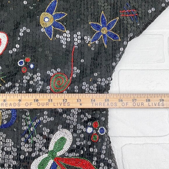 Unbranded Dress Women Medium Black Multi Floral Bow All Sequin Silk Christmas - Picture 8 of 10